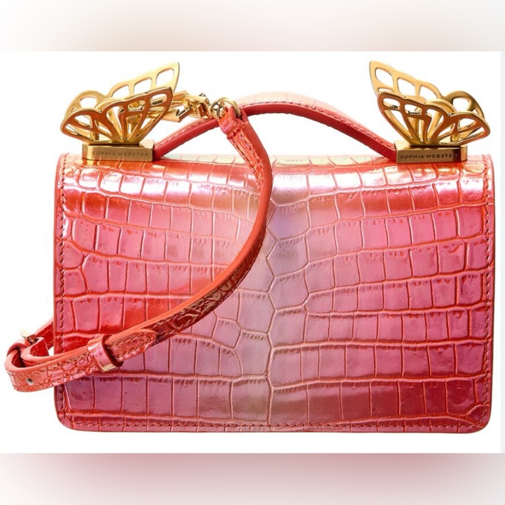 Sophia Webster Coral Ombre Croc-Embossed Mini Bag